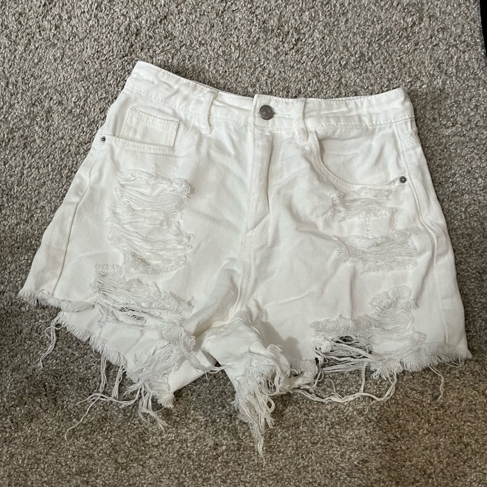 SHEIN White Distressed High Waist Shorts